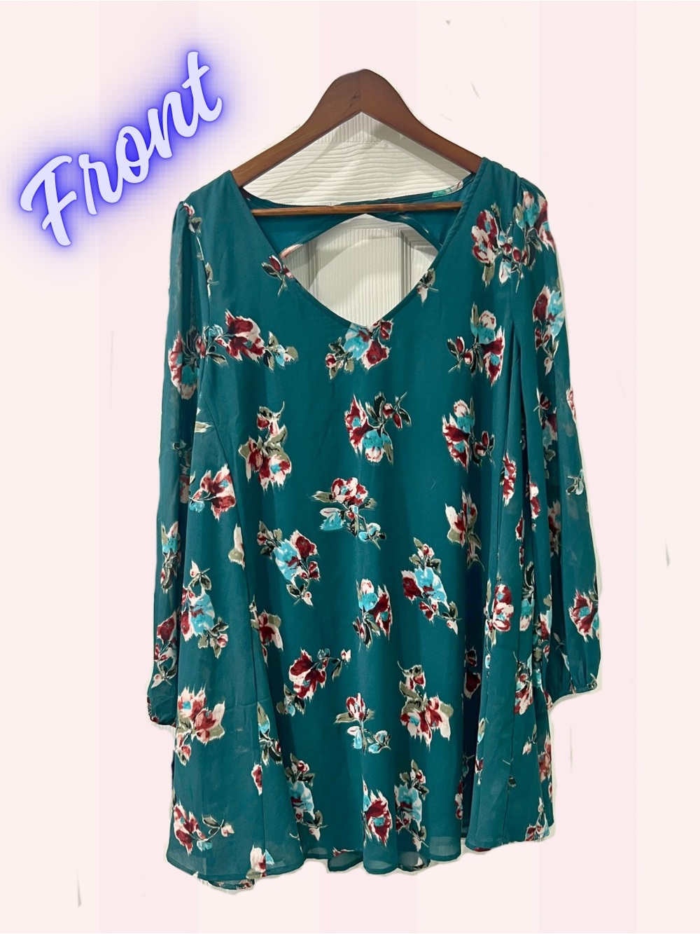 entro Teal Floral V-Neck Tunic Dress